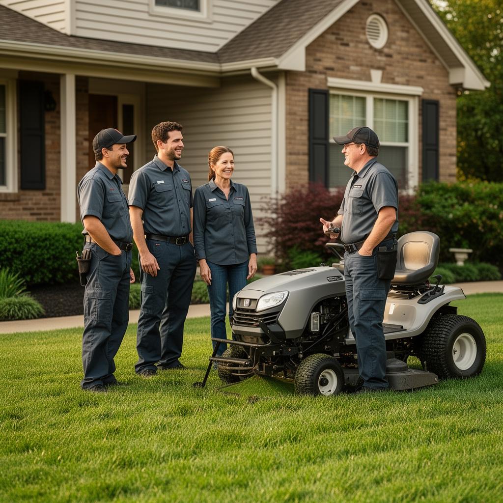 Lawn care crew working on a residential property in Vestal, NY.