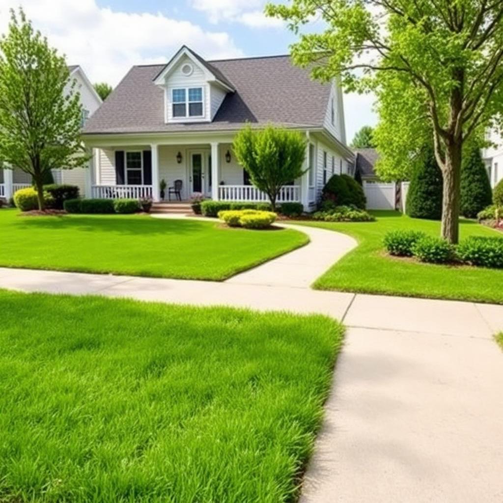 Well-maintained residential front lawn with neatly trimmed edges in a suburban Vestal, NY neighborhood.