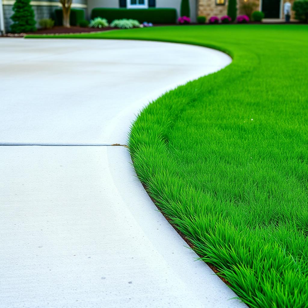 Freshly edged lawn border with a sharp, clean line next to a residential driveway.